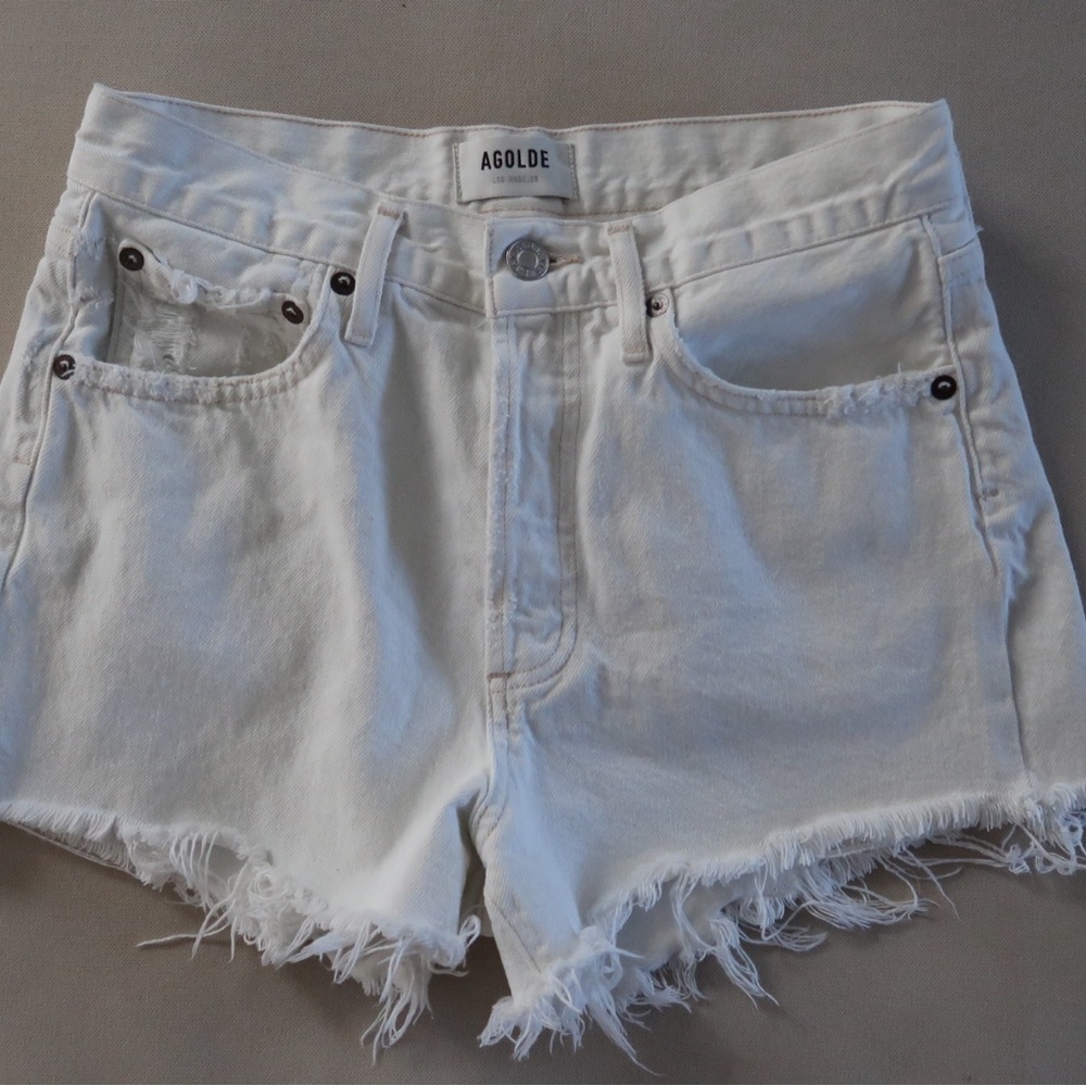 Agolde Parker White Jean Shorts Distressed High-Waisted